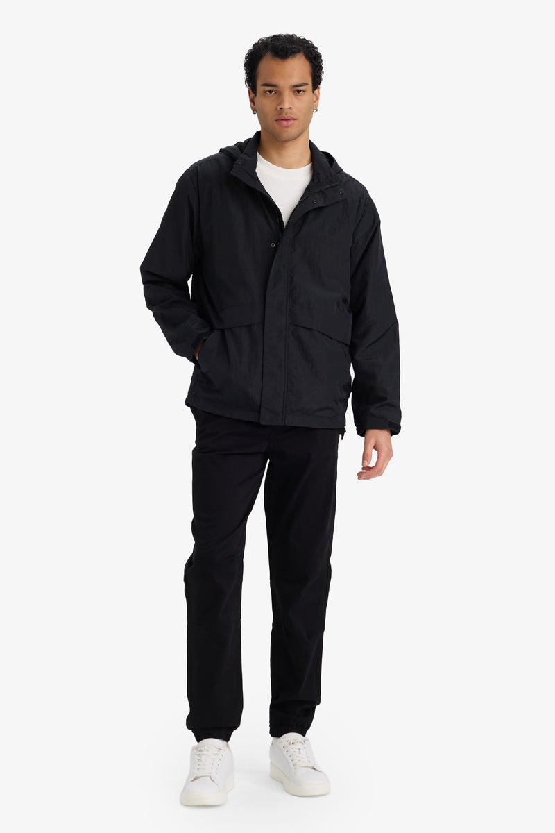 DeFacto Black Man Waterproof Zip-Up Hooded Raincoat Casual - Image 2